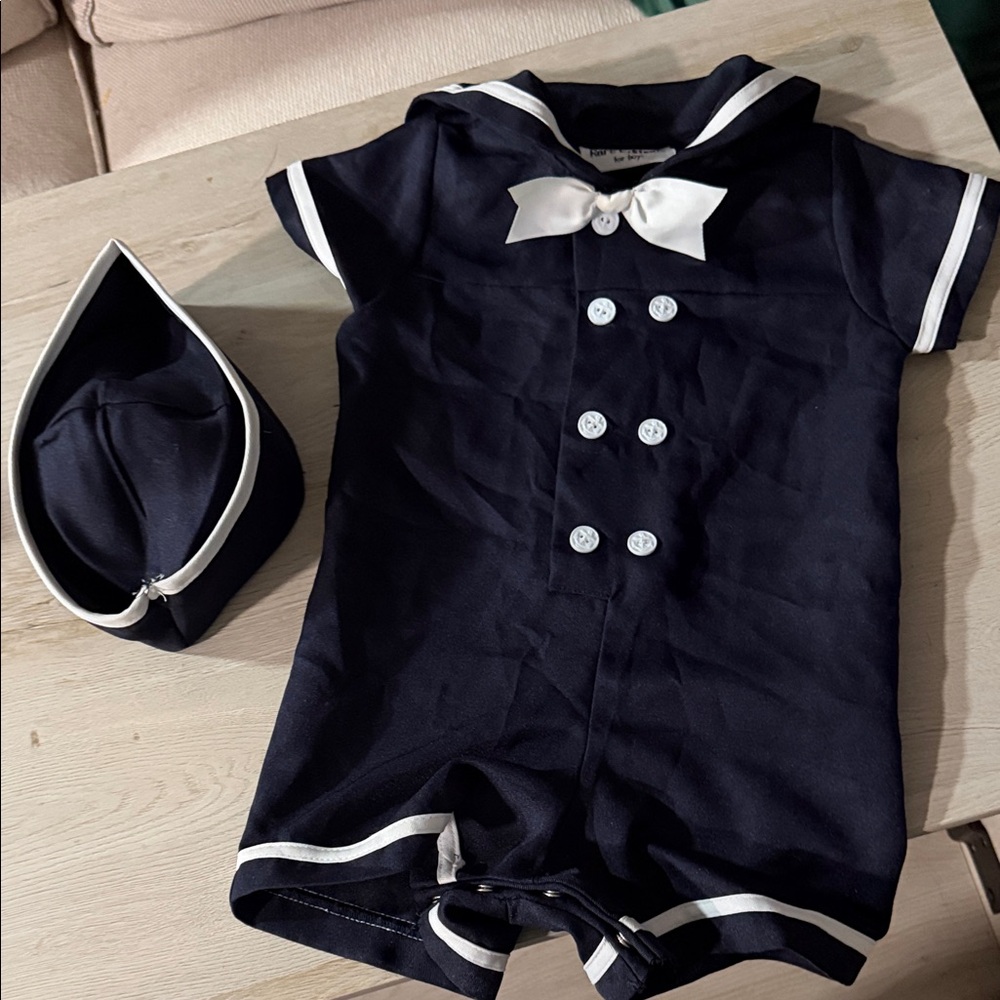 Rare Editions Navy Sailor Bodysuit with Hat